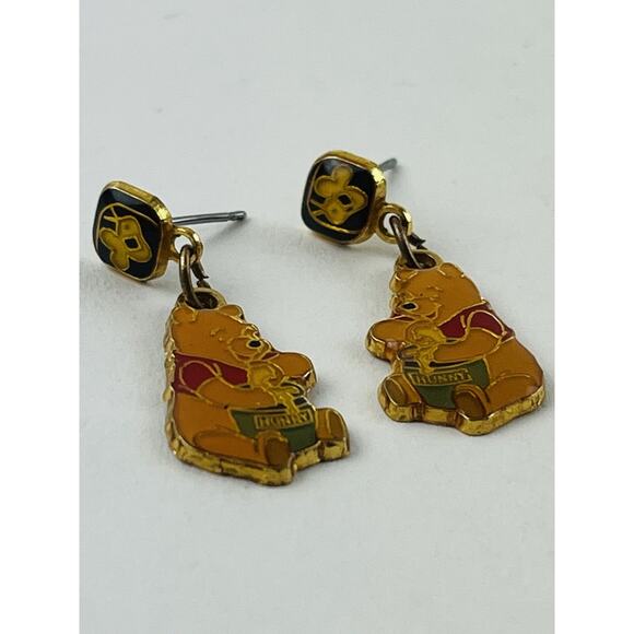 Vintage Winnie the Pooh Dangle Earrings Sitting Pooh w/Honey Pot Enamel Disney - Picture 5 of 14